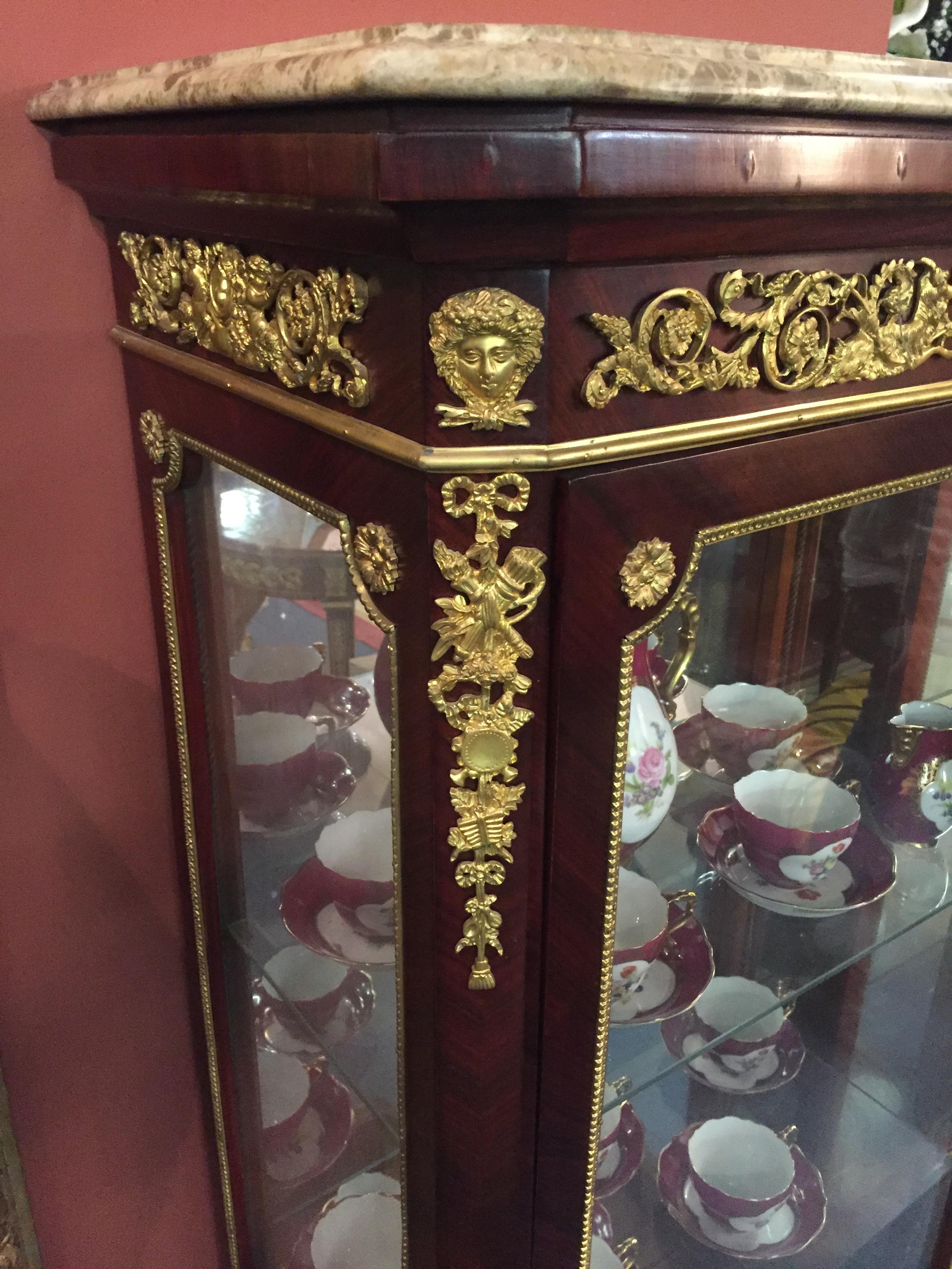 20th Century Exclusive French Vitrine in Antique Louis XVI Style Mahogany bronzed For Sale