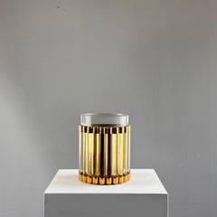 Gabriella Crespi Signed Round Box/Bottle Basket in Plexiglass and Brass, 1970s