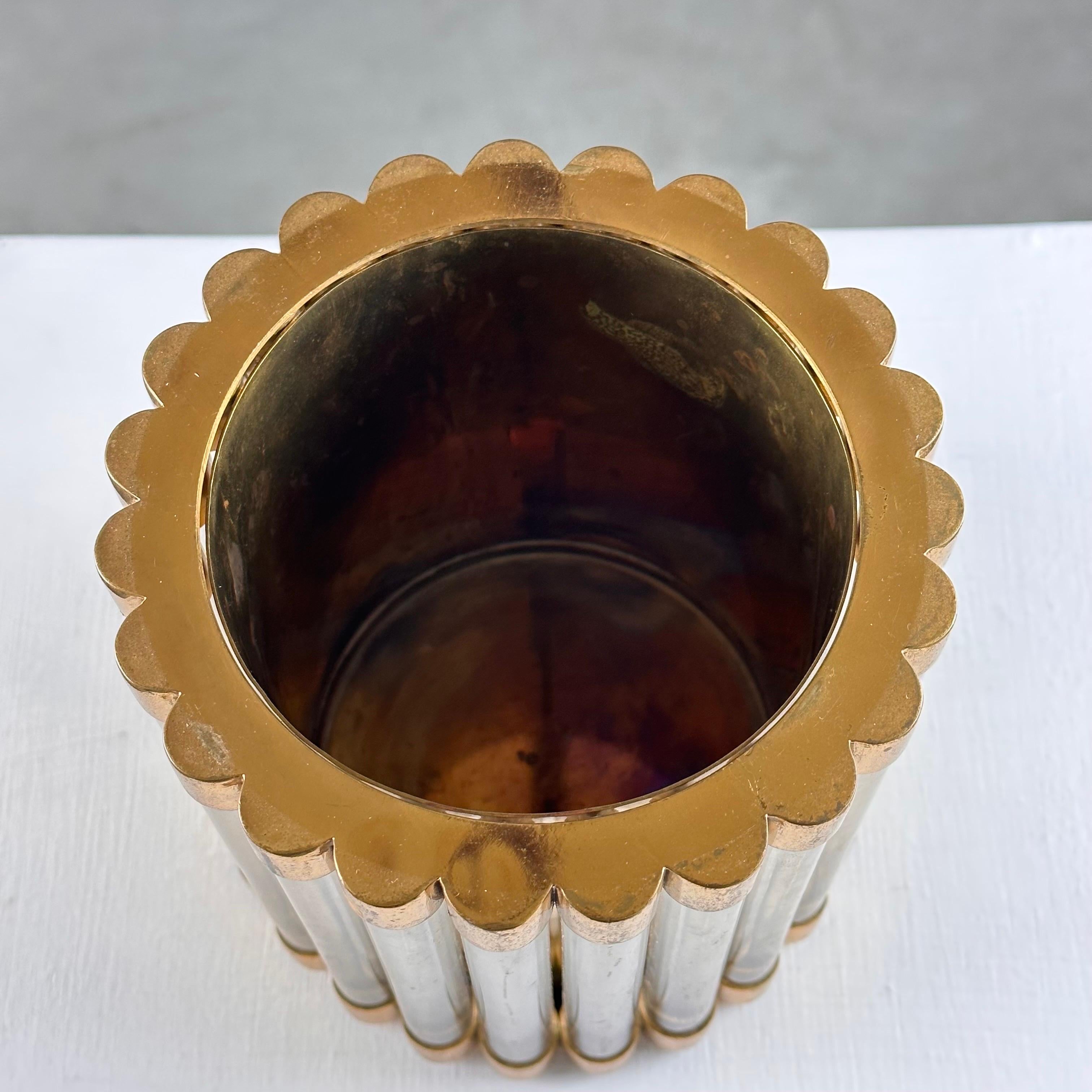 Gabriella Crespi Signed Round Box/Bottle Basket in Plexiglass and Brass, 1970s For Sale 1