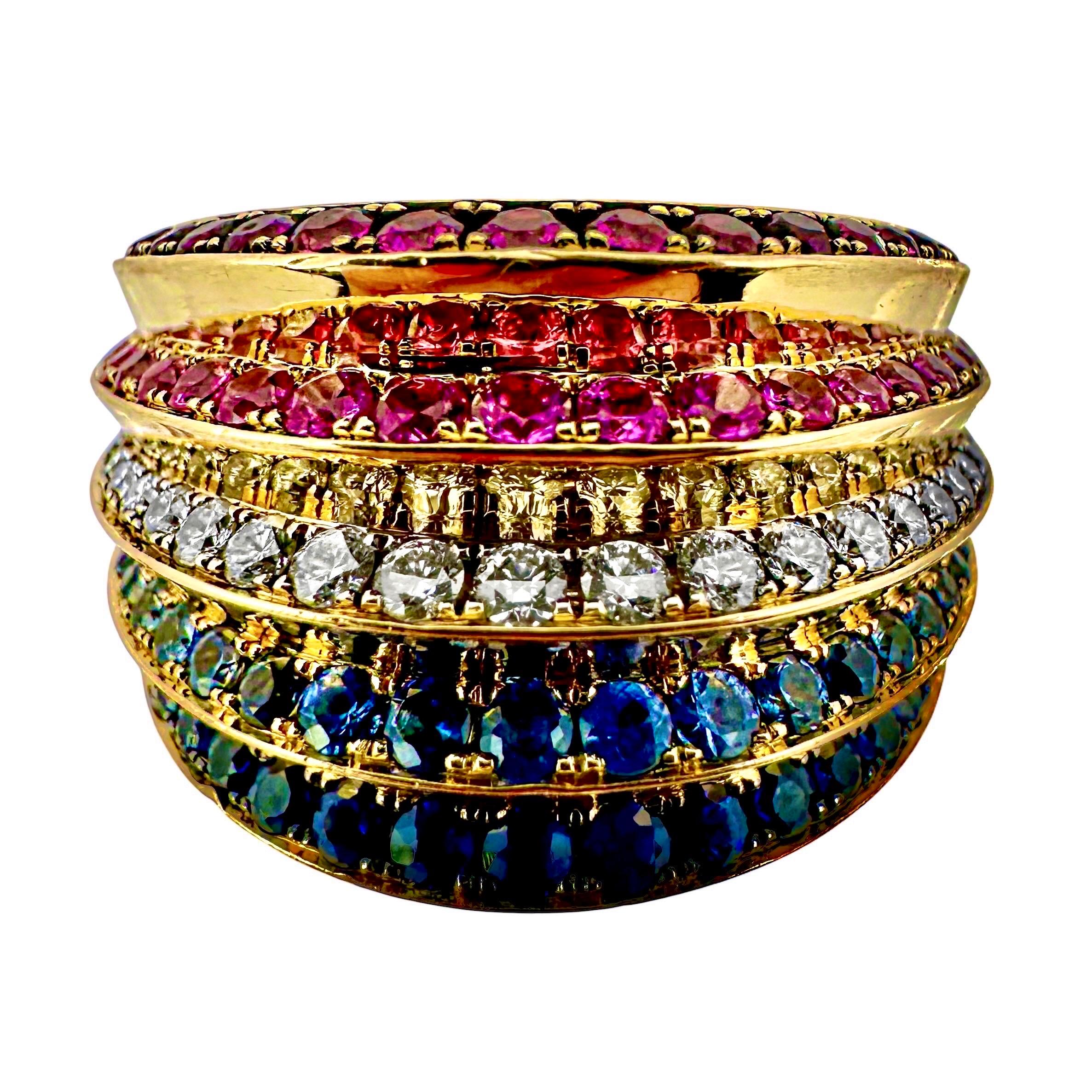 Exclusive Gold, Diamond, Ruby and Sapphire Ring by English Designer Sybarite For Sale