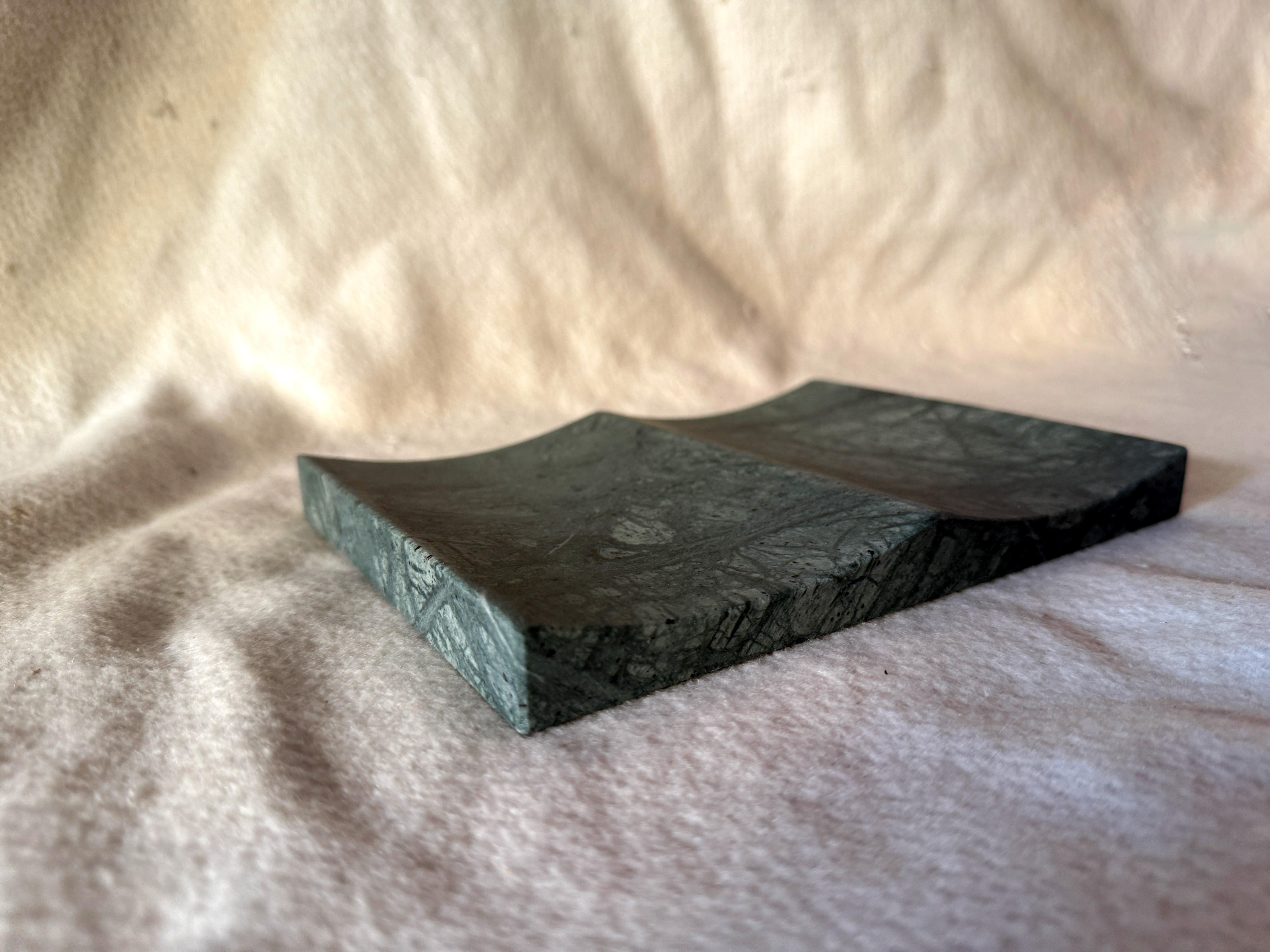 Hand-Crafted Exclusive Green India Marble Luxury Jewelry Tray Unique Double Design Minimal For Sale