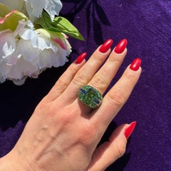 Exclusive Green Tourmaline Sapphire Tsavorite Ring White 18K Gold For Her