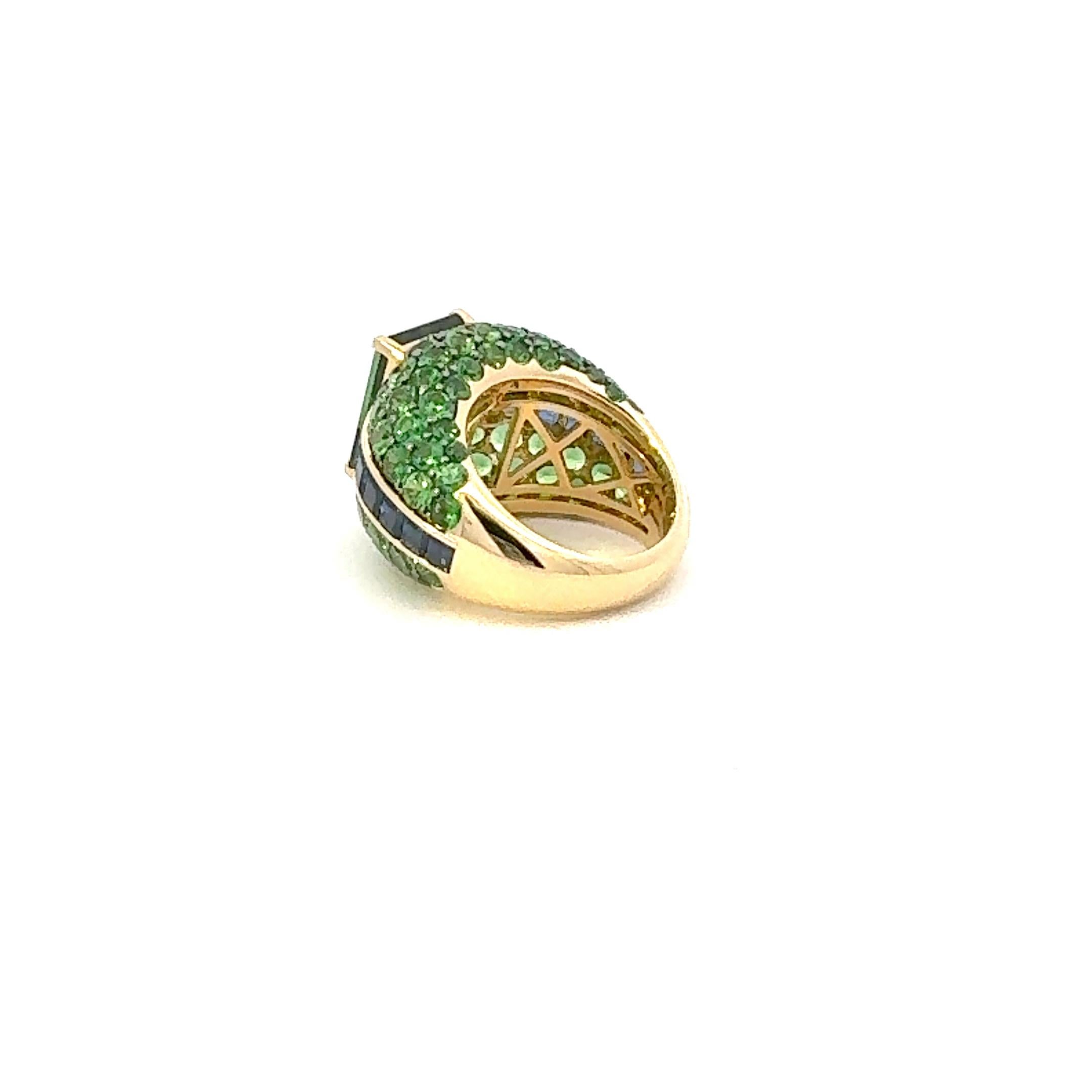 Exclusive Green Tourmaline Sapphire Tsavorite Ring White 18K Gold For Her For Sale 1