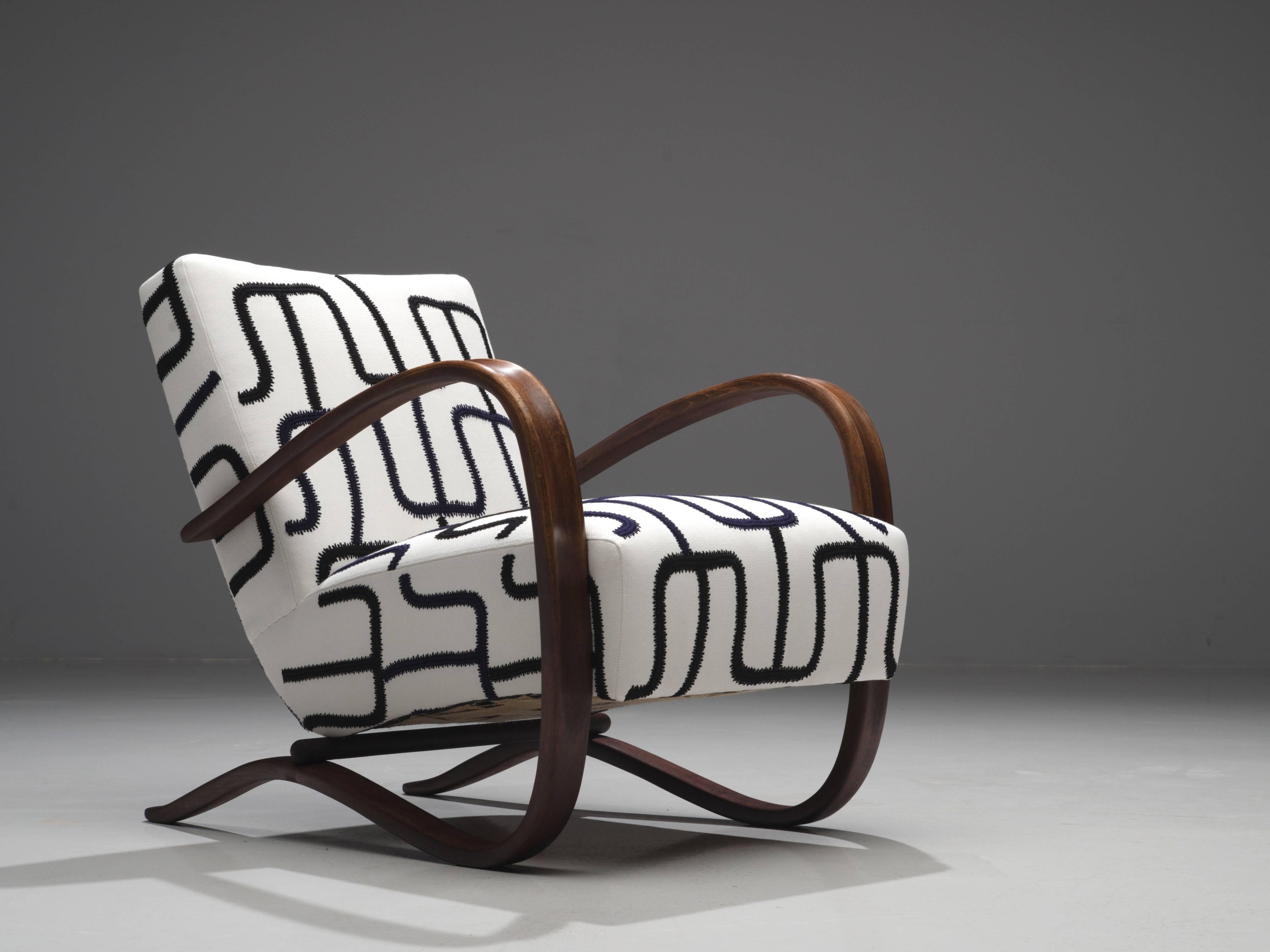 Mid-Century Modern Exclusive Hand Embroidered Jindrich Halabala Lounge Chair