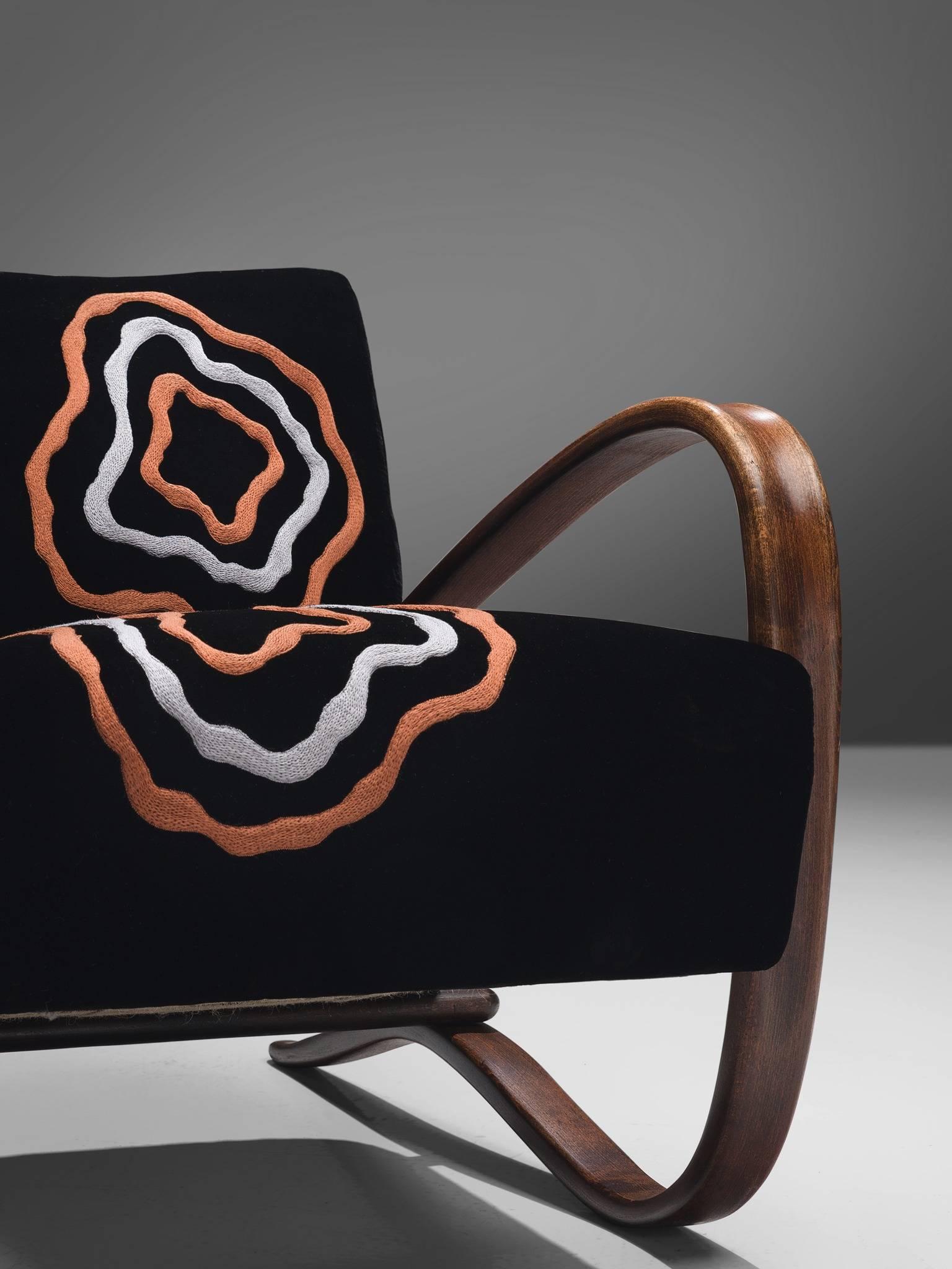 Austrian Exclusive Hand Embroidered Jindrich Halabala Lounge Chair