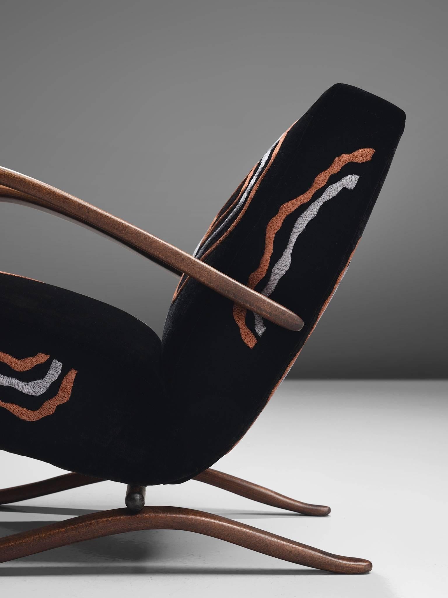 Mid-20th Century Exclusive Hand Embroidered Jindrich Halabala Lounge Chair