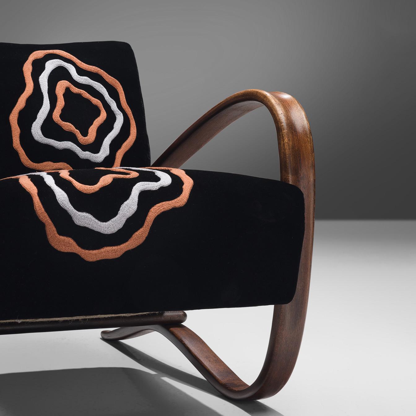 Mid-Century Modern Exclusive Hand Embroidered Jindrich Halabala Lounge Chair
