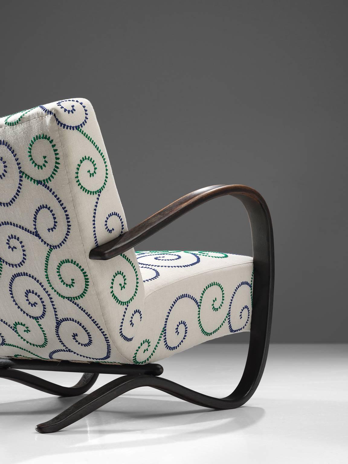 Exclusive Hand Embroidered Jindrich Halabala Lounge Chair In Good Condition In Waalwijk, NL