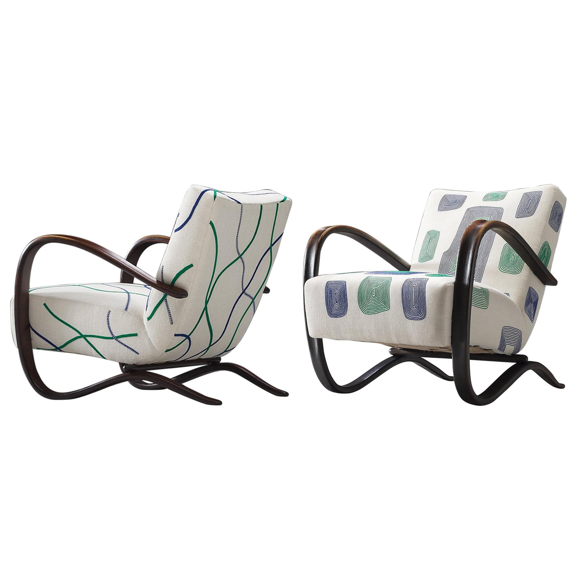 Exclusive Hand Embroidered Jindrich Halabala Lounge Chairs