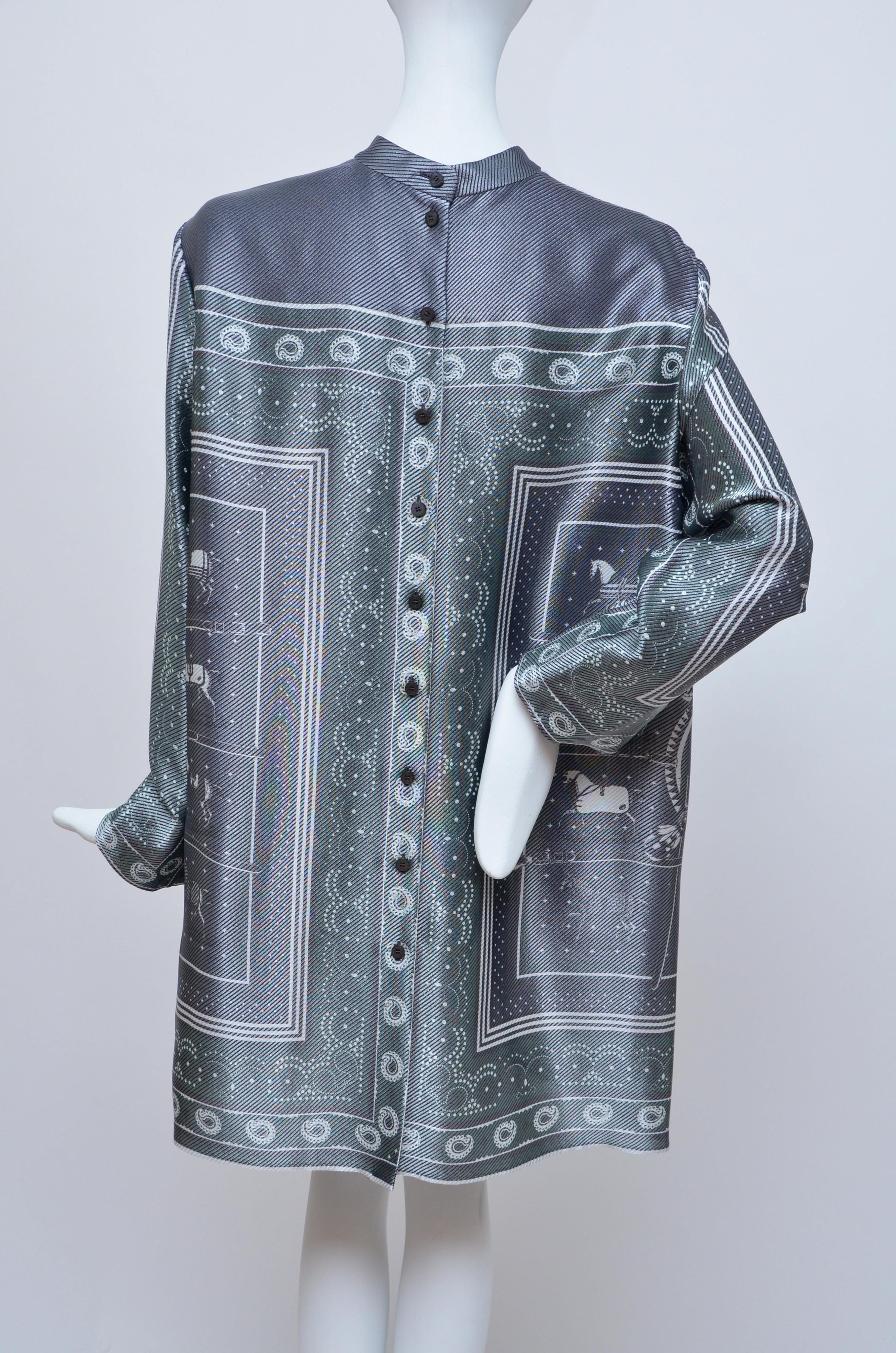 Gray HERMES Horse Print Runway Fall 2019  Metallic Jacquard Tunic Top   NEW  W Tags