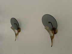Exclusive Horn-shaped Glass and Brass Pair of Sconces, 1940s, Italy