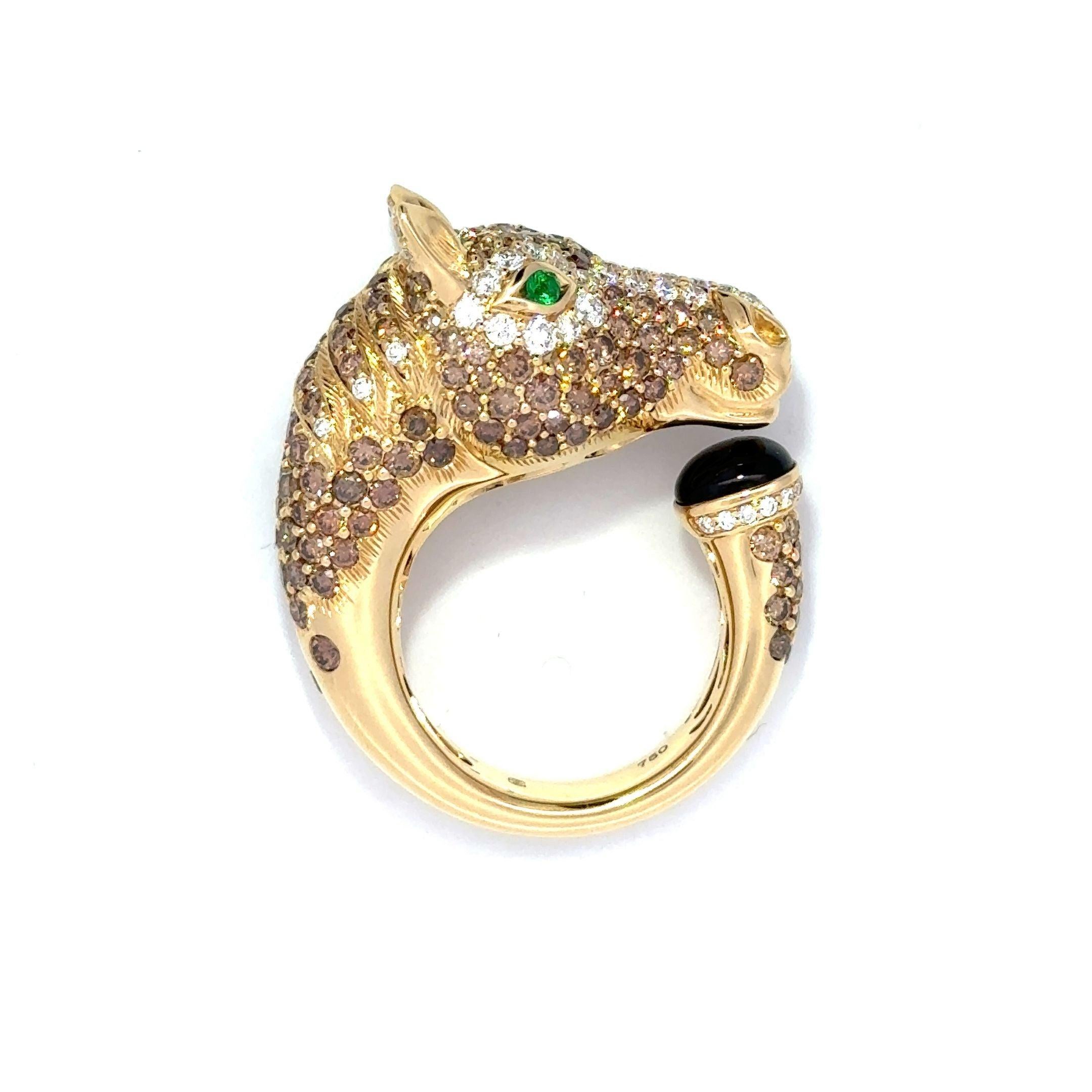 Exklusive Pferd Diamant Smaragd Gelb 18K Gold Exklusive Ring (Rohschliff) im Angebot