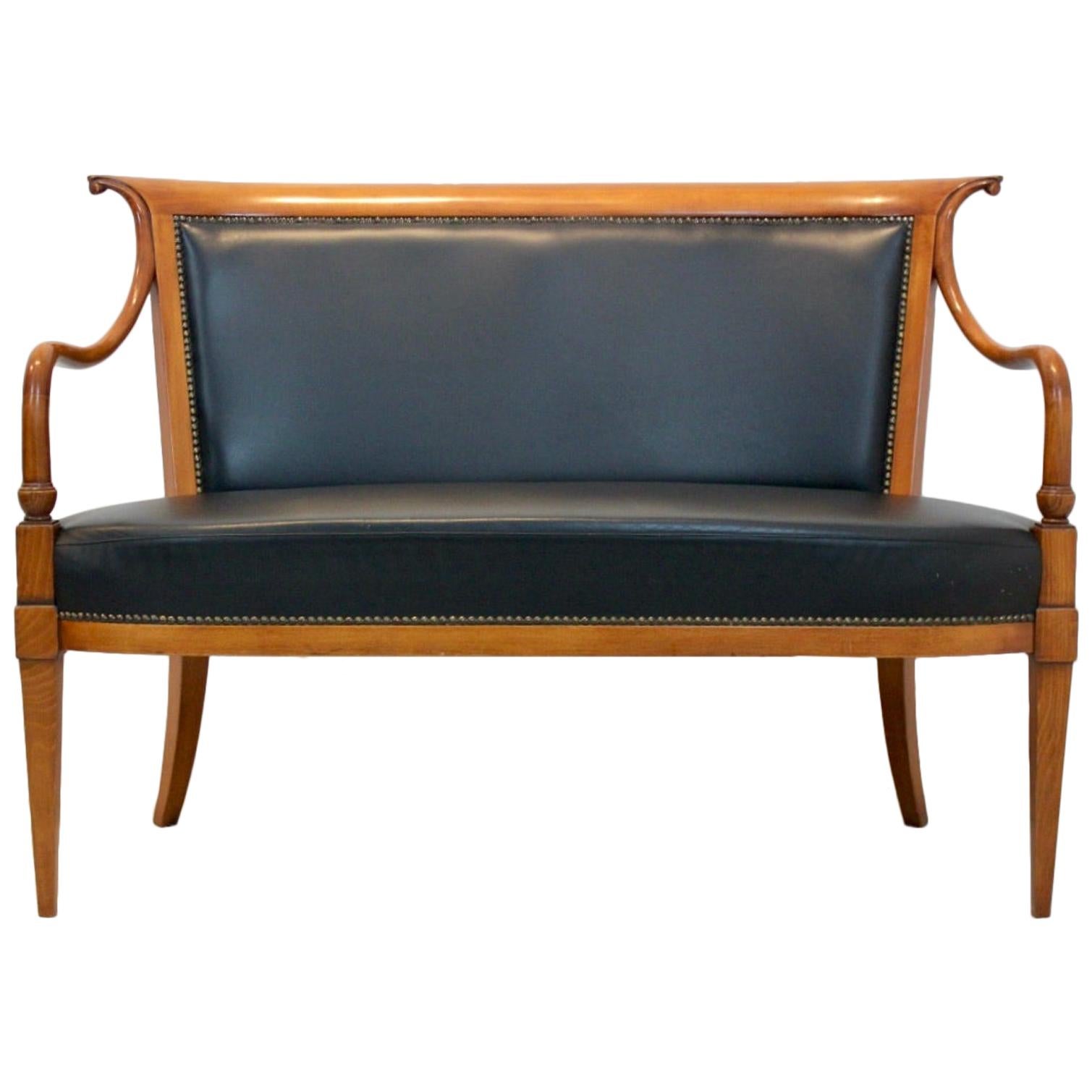 Exclusive Italian ‘Directoire’ Two-Seat Sofa by Selva in Solid Beech and Leather