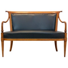 Exclusive Italian ‘Directoire’ Two-Seat Sofa by Selva in Solid Beech and Leather