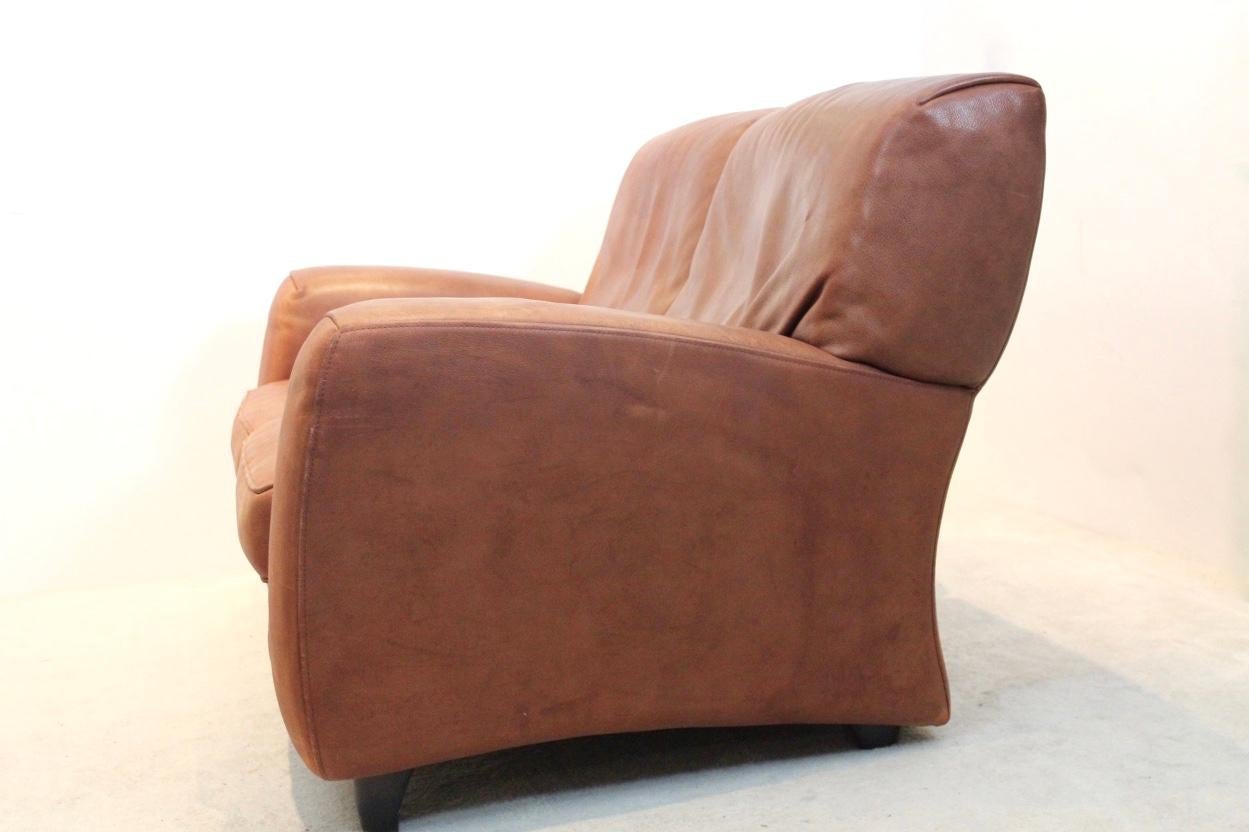 Exclusive Italian Molinari ‘Fatboy’ Two-Seat Sofa in Cognac Bull Leather 2