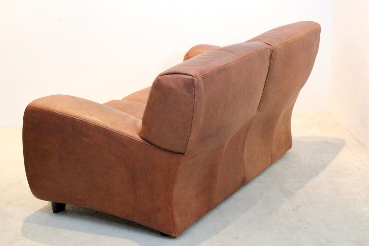 Exclusive Italian Molinari 'Fatboy' Two-Seat Sofa in Cognac Bull Leather at  1stDibs