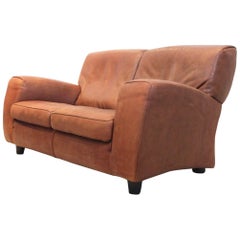 Used Exclusive Italian Molinari ‘Fatboy’ Two-Seat Sofa in Cognac Bull Leather