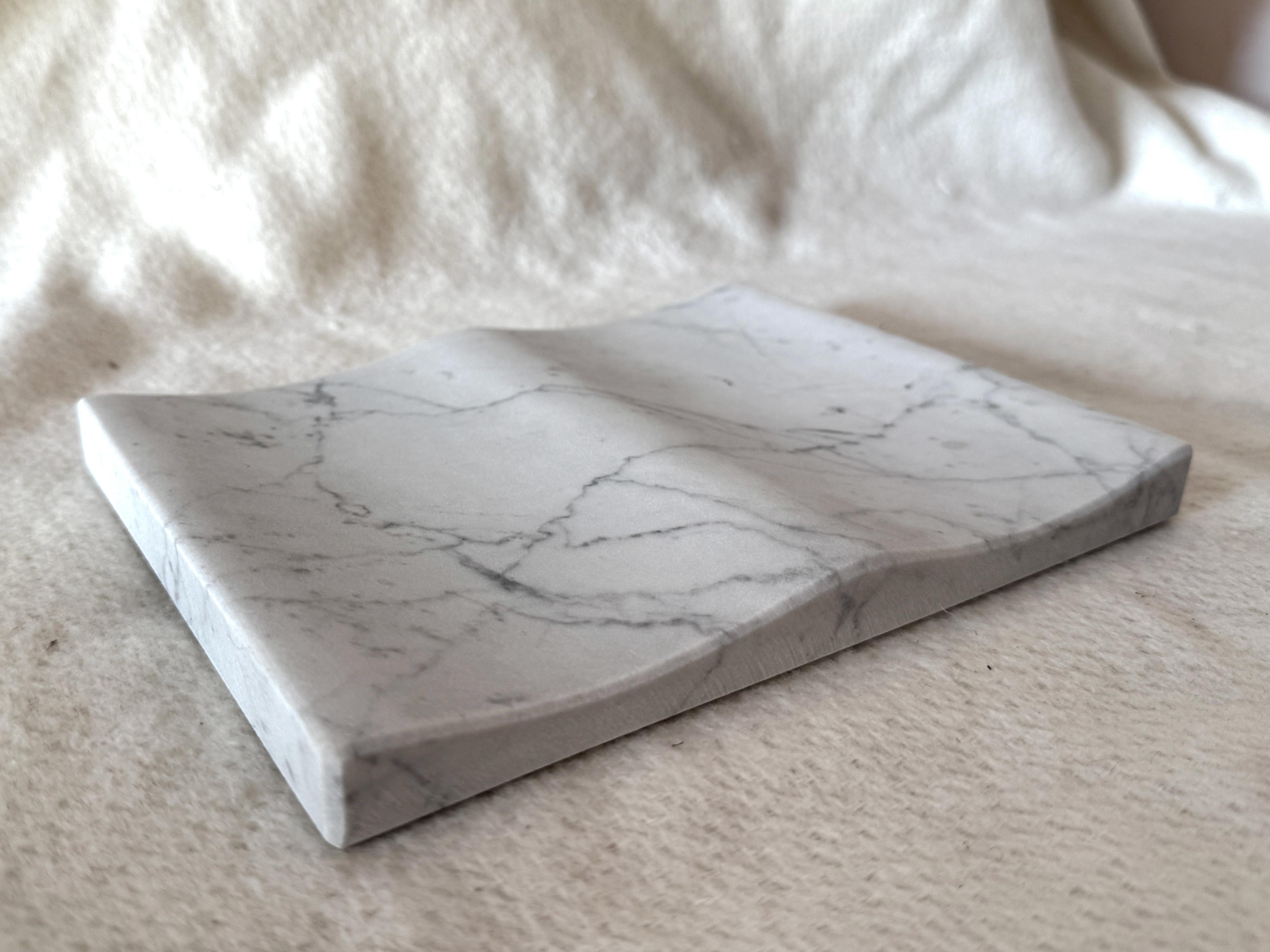 Hand-Crafted Exclusive Italian Portobello Marble Luxury Jewelry Tray Unique Modern Design For Sale