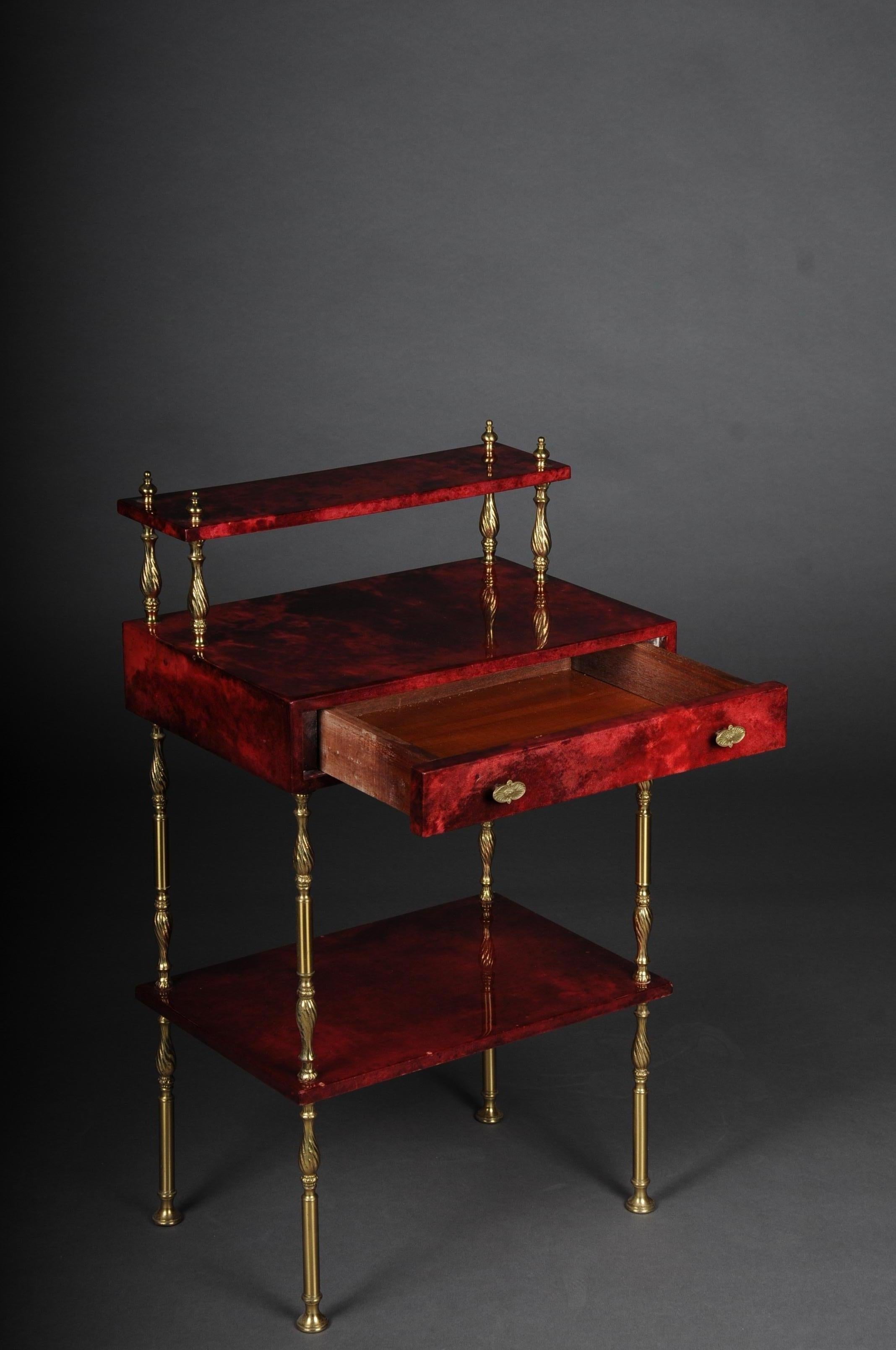 Brass Exclusive Italian Vintage Side Table, Aldo Tura, Red, 1970s