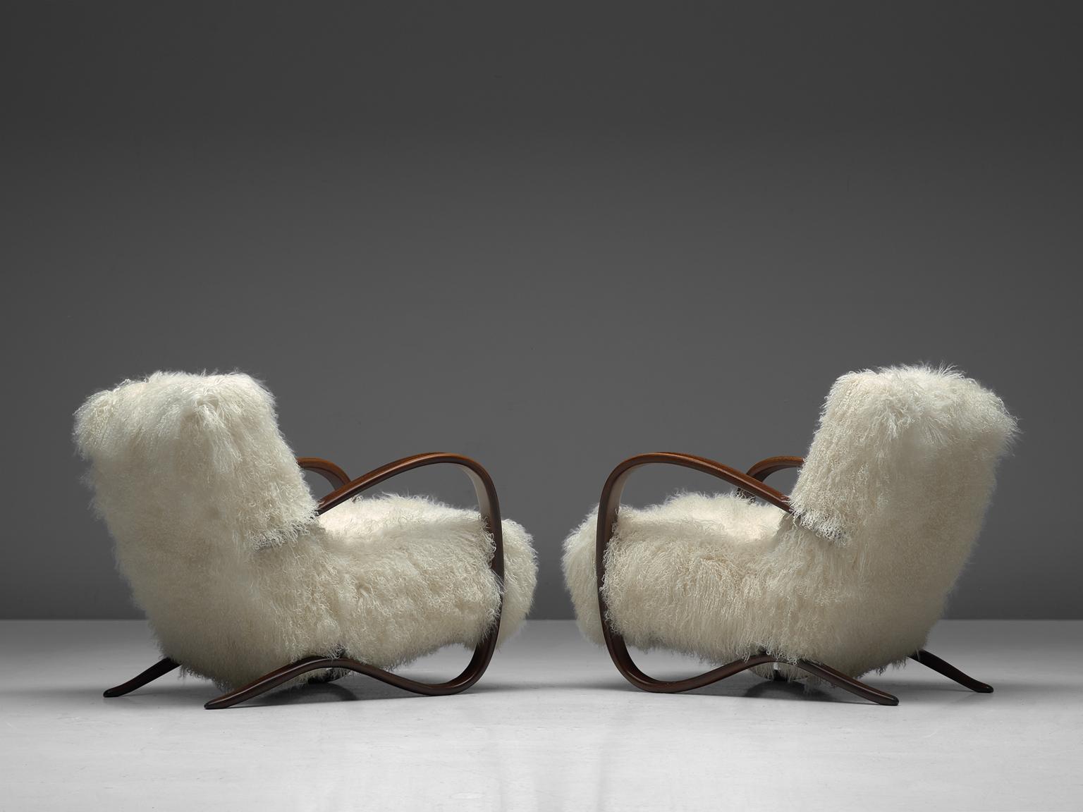Mid-Century Modern Exclusive Jindrich Halabala Lounge Chairs with Tibetan Lambswool