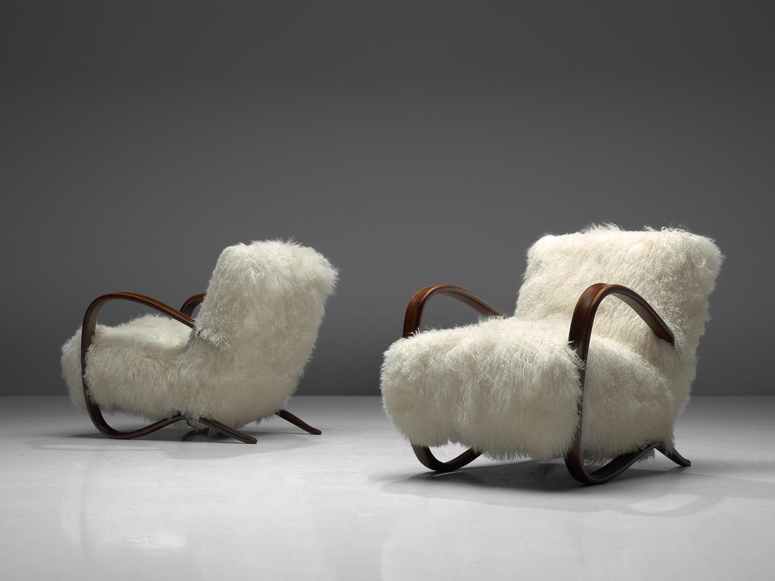 Czech Exclusive Jindrich Halabala Lounge Chairs with Tibetan Lambswool