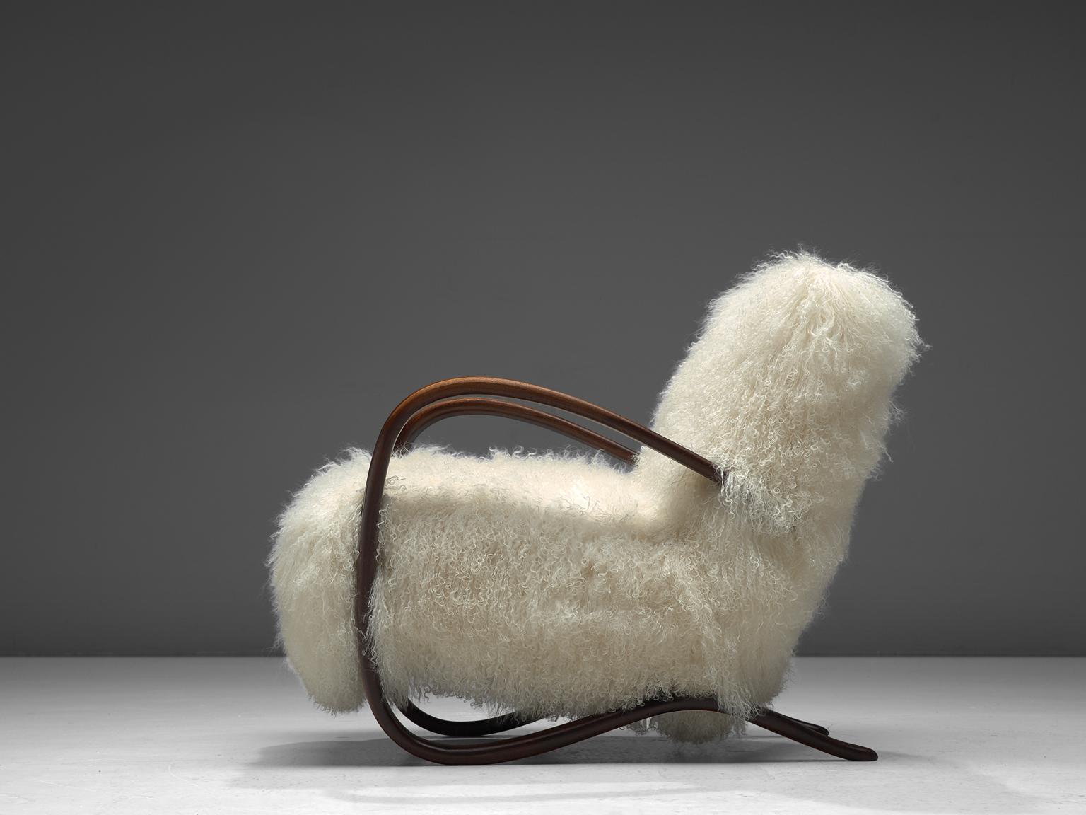 Mid-20th Century Exclusive Jindrich Halabala Lounge Chairs with Tibetan Lambswool