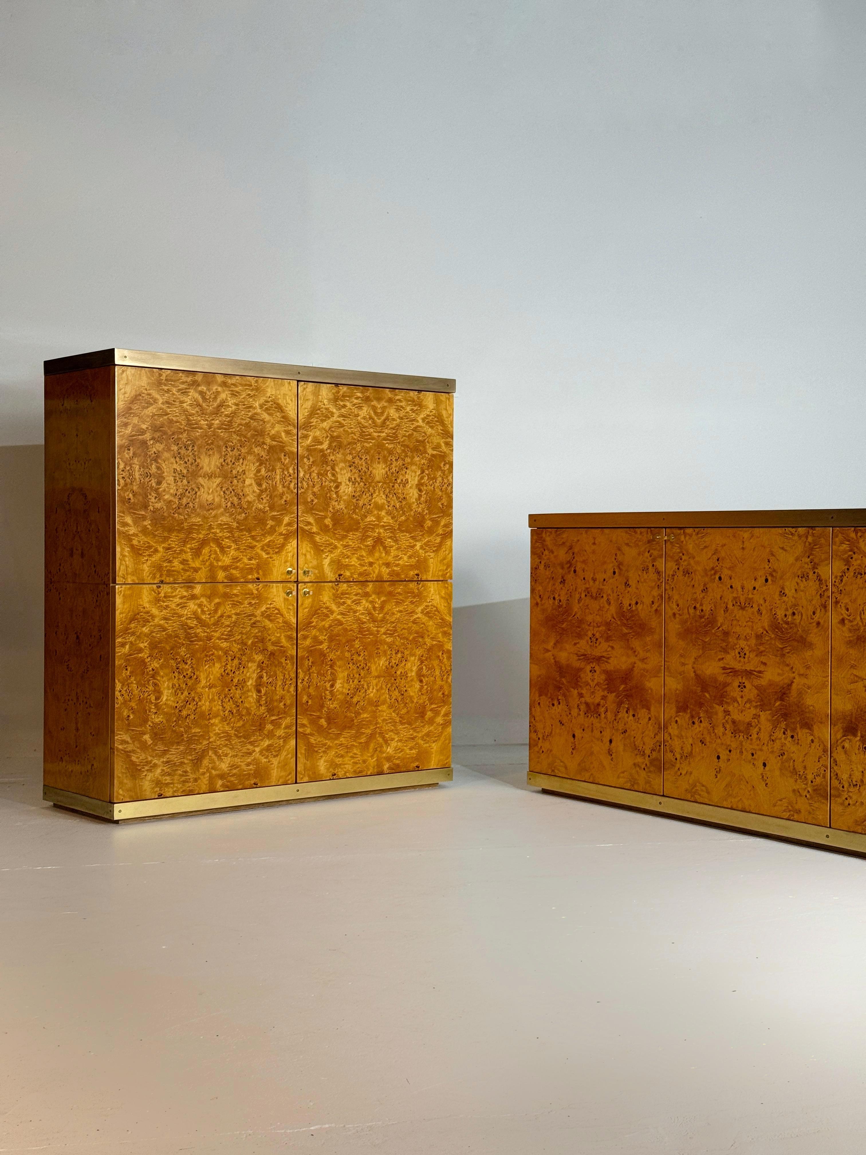 Exclusive lacquered burlwood and brass Bar Cabinet, 1970s For Sale 5