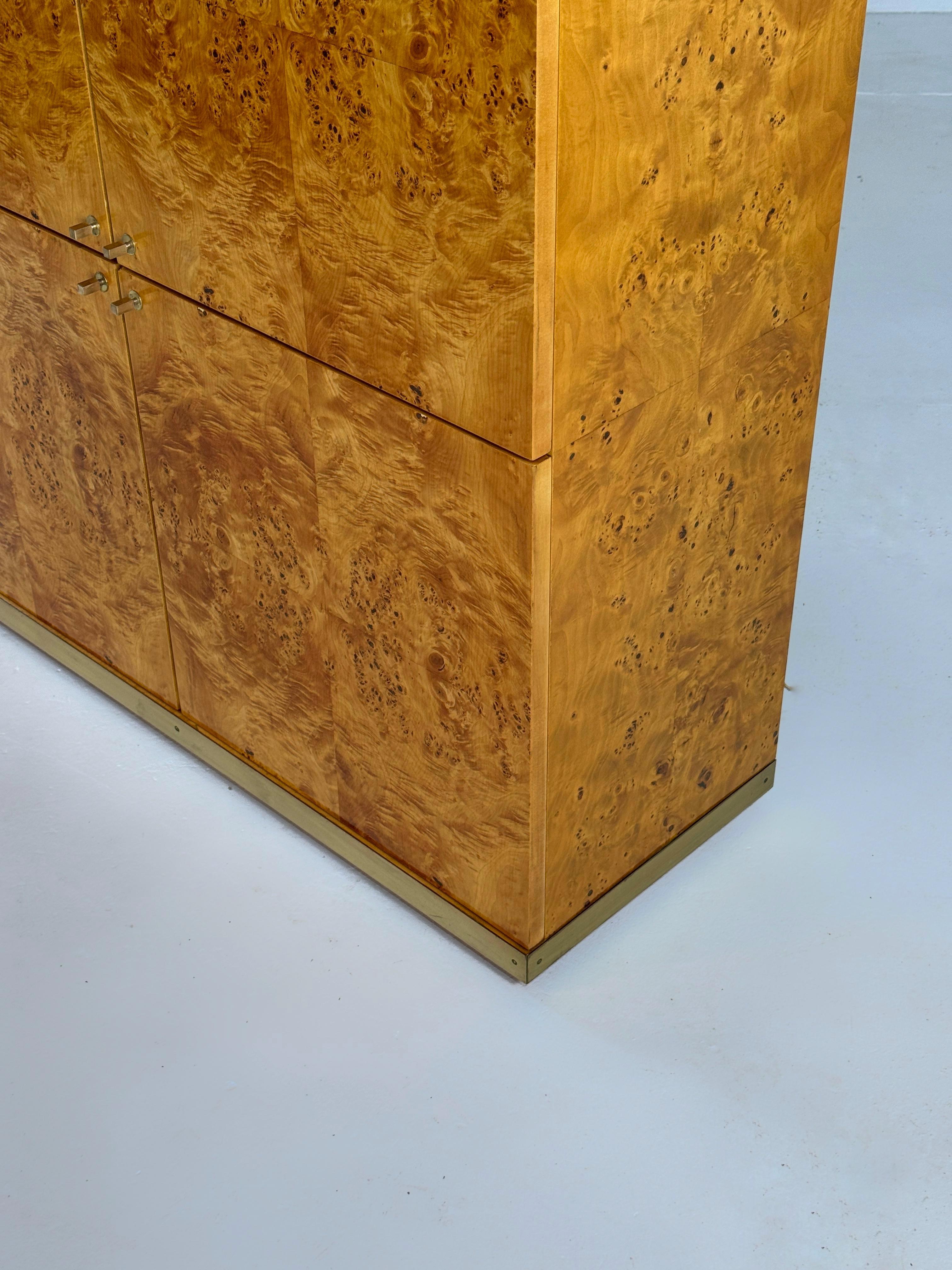 Brass Exclusive lacquered burlwood and brass Bar Cabinet, 1970s For Sale