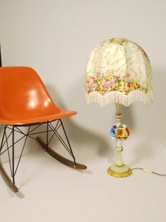 Exclusive large table lamp from the 1950s, porcelain, fringes