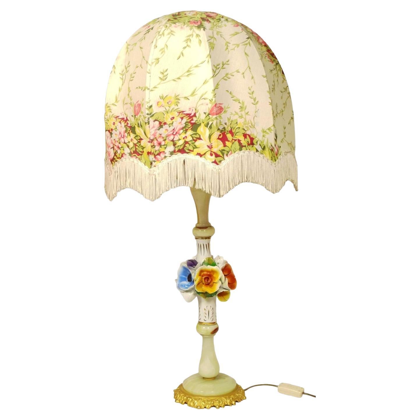 Exclusive large table lamp from the 1950s, porcelain, fringes