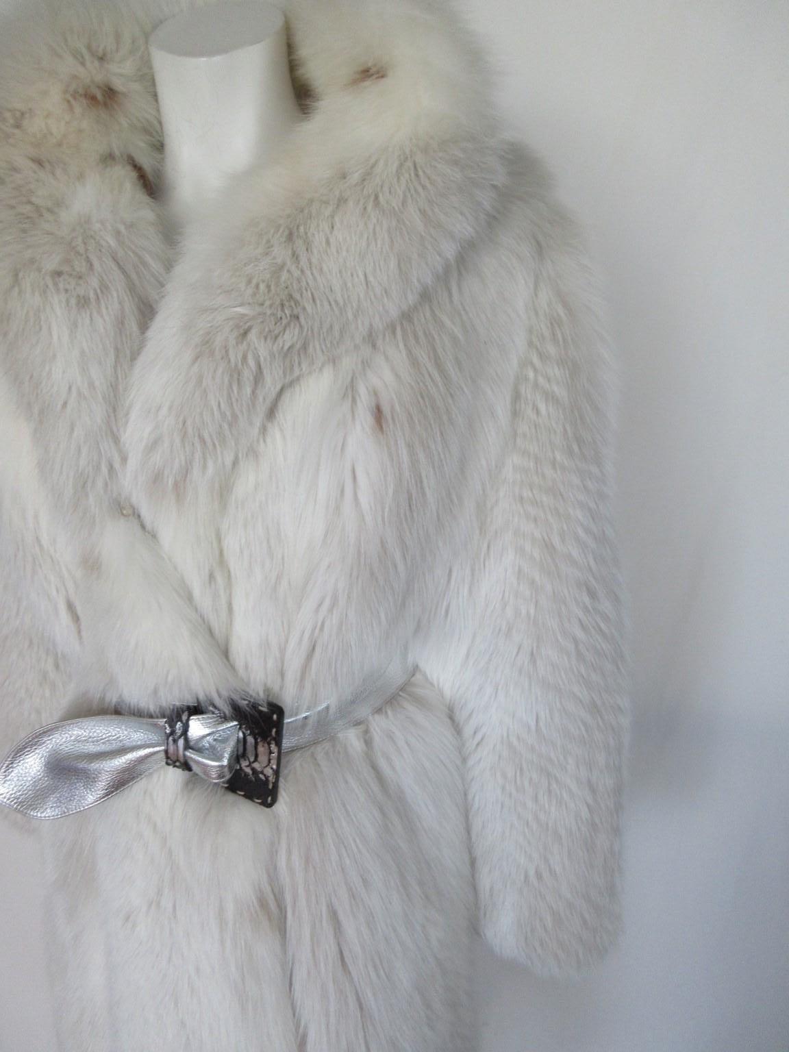Gray Exclusive Long White Fox Fur Coat