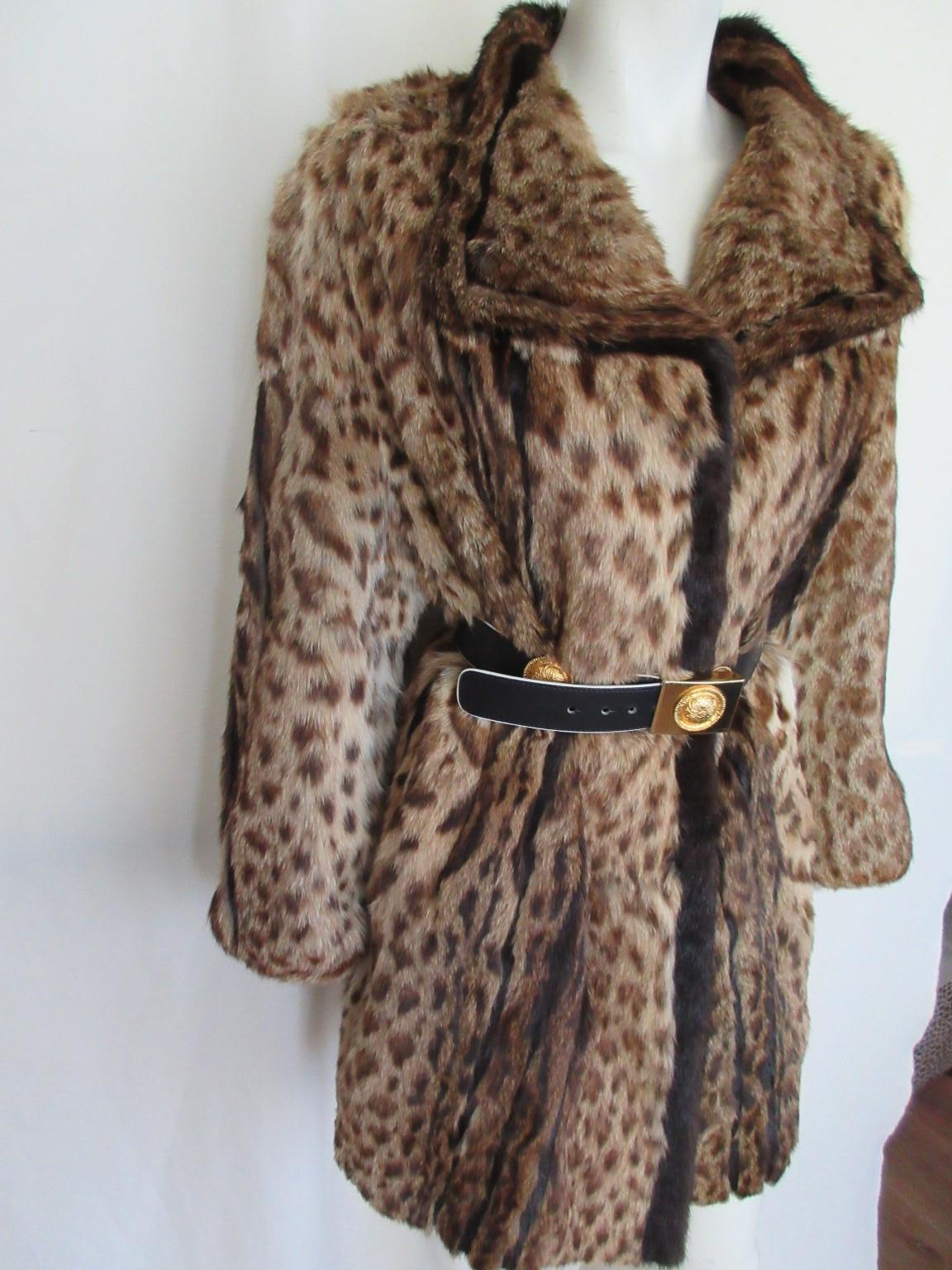 Brown Exclusive Lynx Mink Fur Coat For Sale