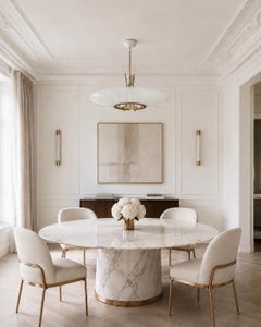 Exclusive Mid-Century Brass & Textured Glass Chandelier Elegant Statement Piece