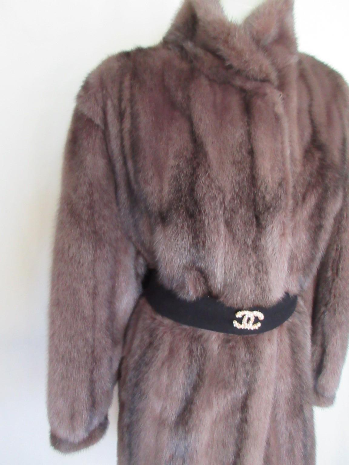 Black Exclusive Mink Fur Coat Dusty Pink