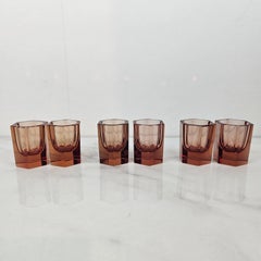 Exclusivo cristal Moser - Juego de 6 copas de ámbar facetadas, Checoslovaquia, años 20