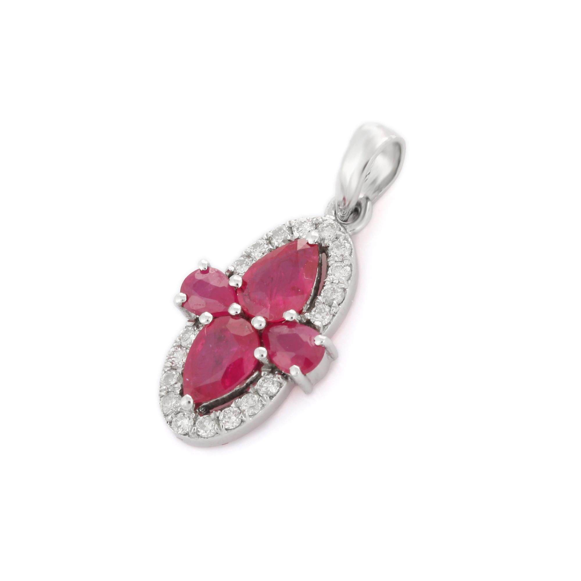 Exclusive Natural 1.38 Ct Ruby and Diamond Pendant in 14k White Gold In New Condition For Sale In Houston, TX