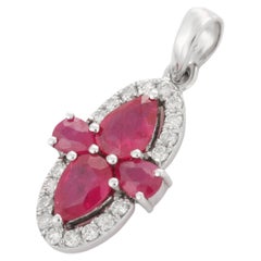 Exclusive Natural 1.38 Ct Ruby and Diamond Pendant in 14k White Gold
