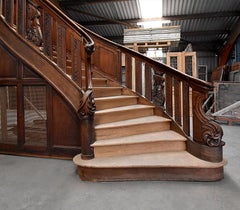 Exclusive Oak Staircase with Carving and Balustrade 19th Century