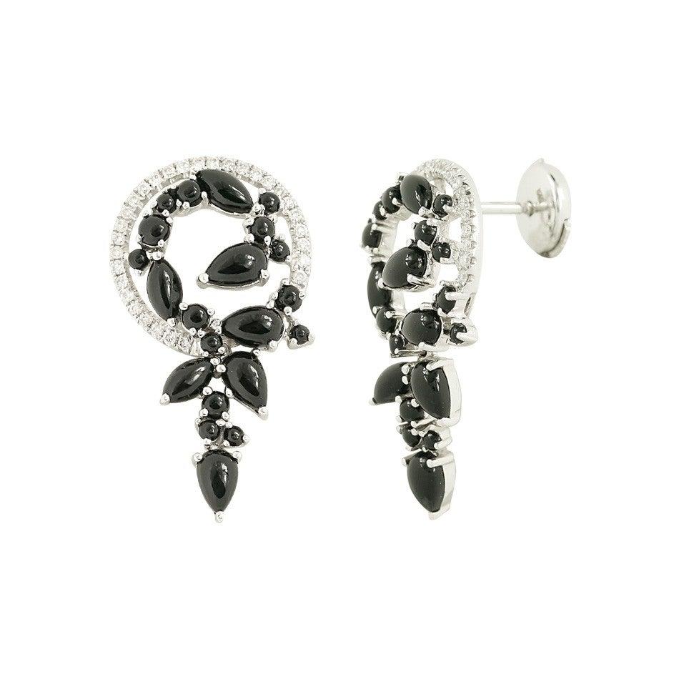 Taglio cuscino antico Esclusivi orecchini con onice e diamante Pink Diamond White in vendita