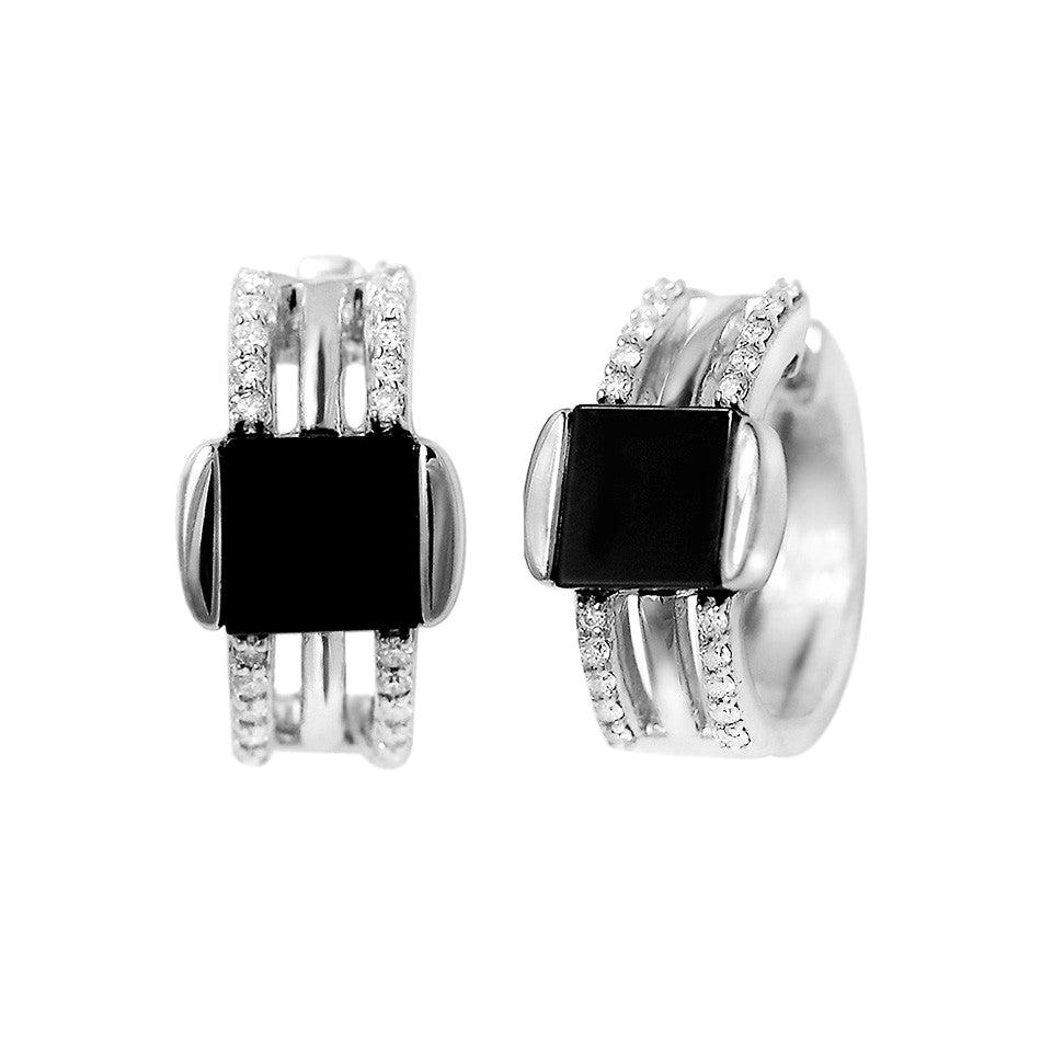 Boucles d'oreilles exclusives en or blanc avec onyx et diamants