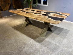 Exclusive Organic Modern Epoxy Resin and Solid Mappa Burl Wood Table