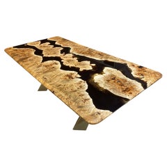 Exclusive Organic Modern Epoxy Resin and Solid Mappa Burl Wood Table