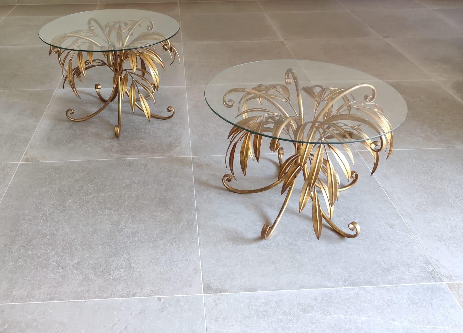 Hollywood Regency Exclusive Pair of Gilded Palm Side Tables by Hans Kögl, 1970s