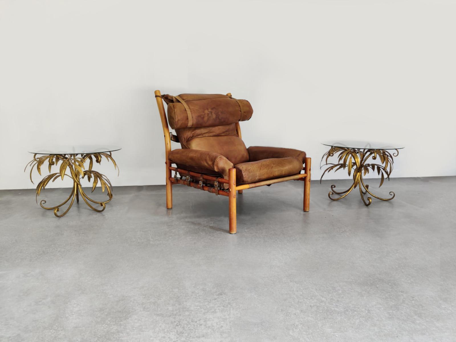 German Exclusive Pair of Gilded Palm Side Tables by Hans Kögl, 1970s