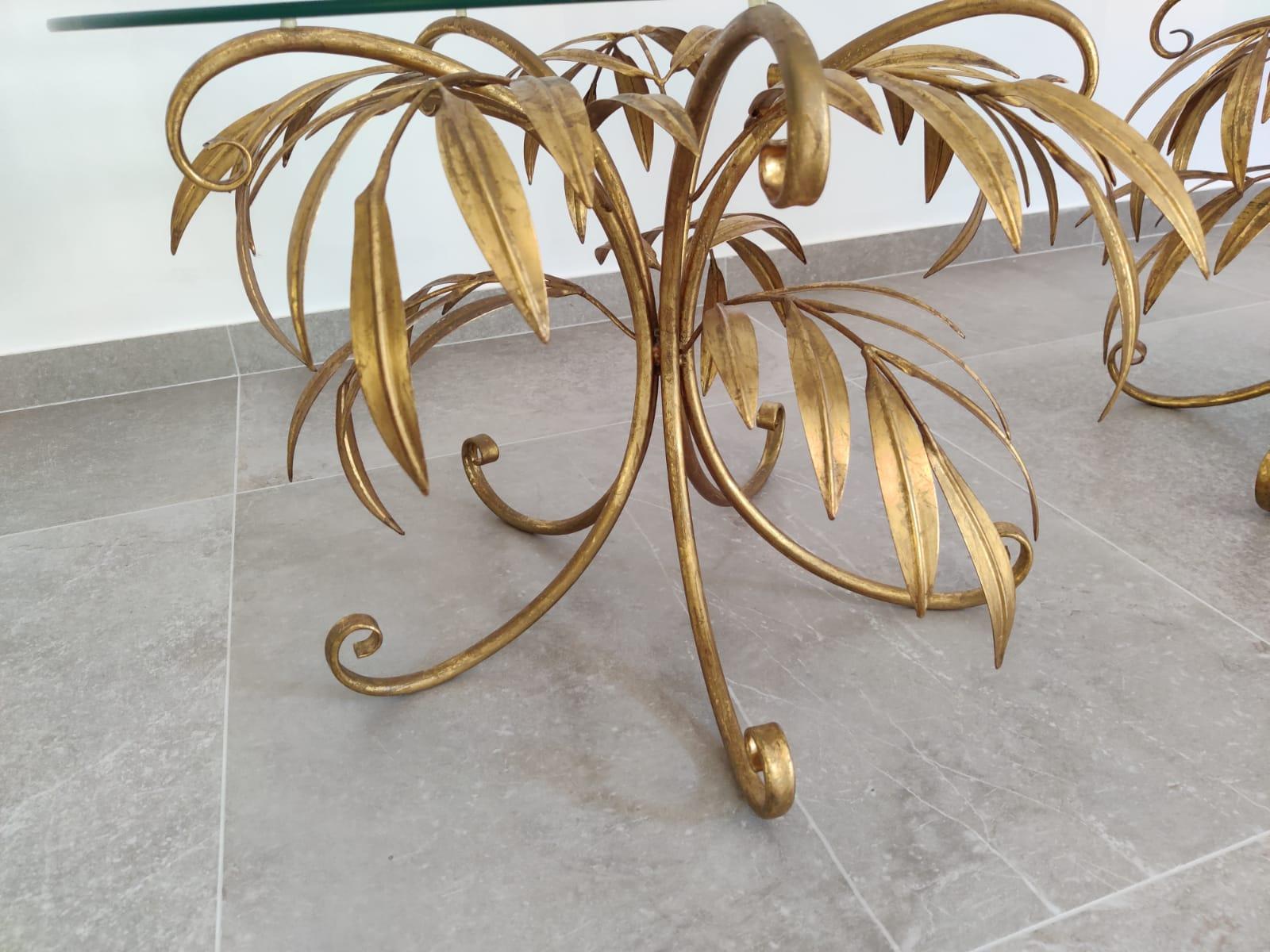 Metal Exclusive Pair of Gilded Palm Side Tables by Hans Kögl, 1970s