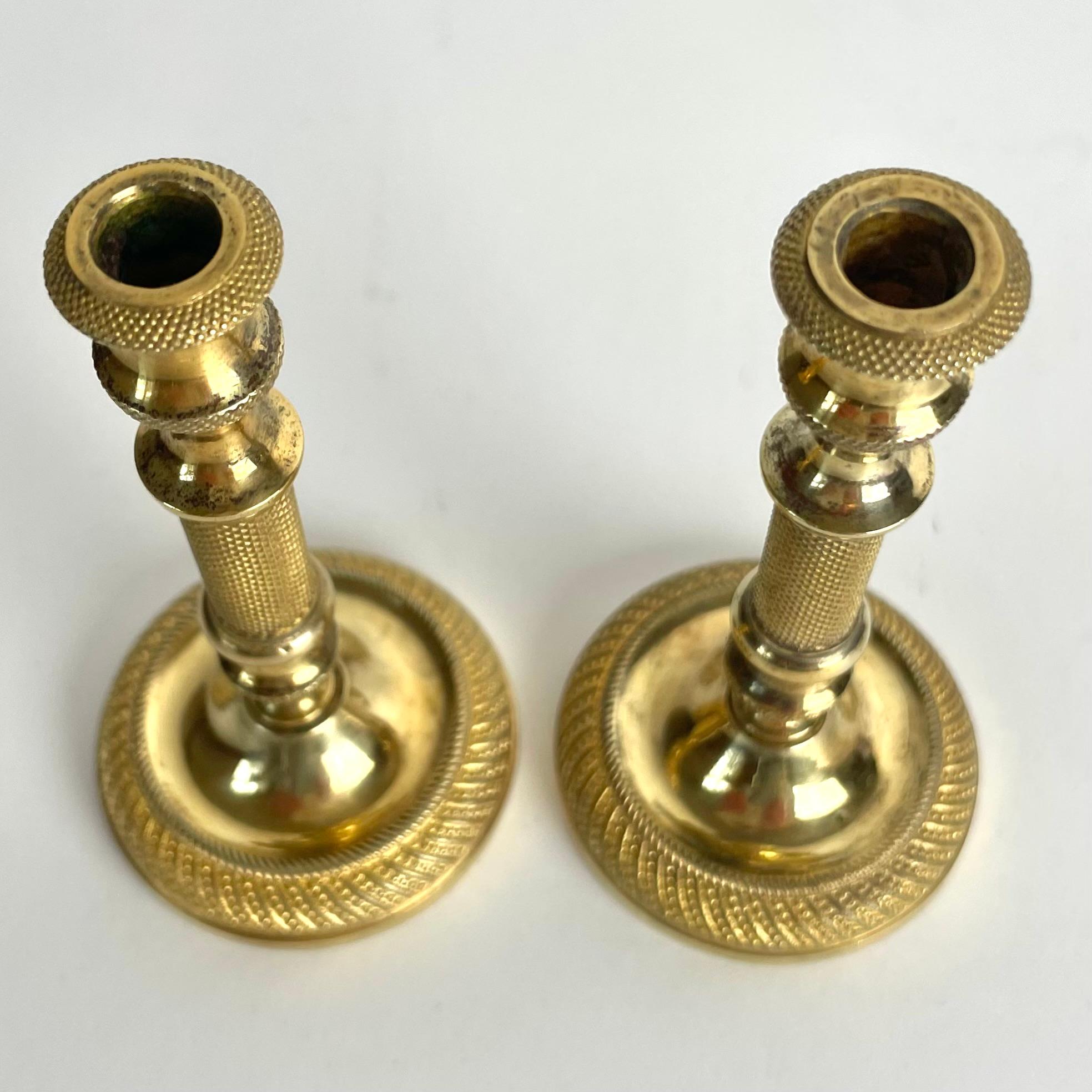 Exclusive Pair of Miniature Gilt Bronze Candlesticks – Empire, France c. 1820 For Sale 4