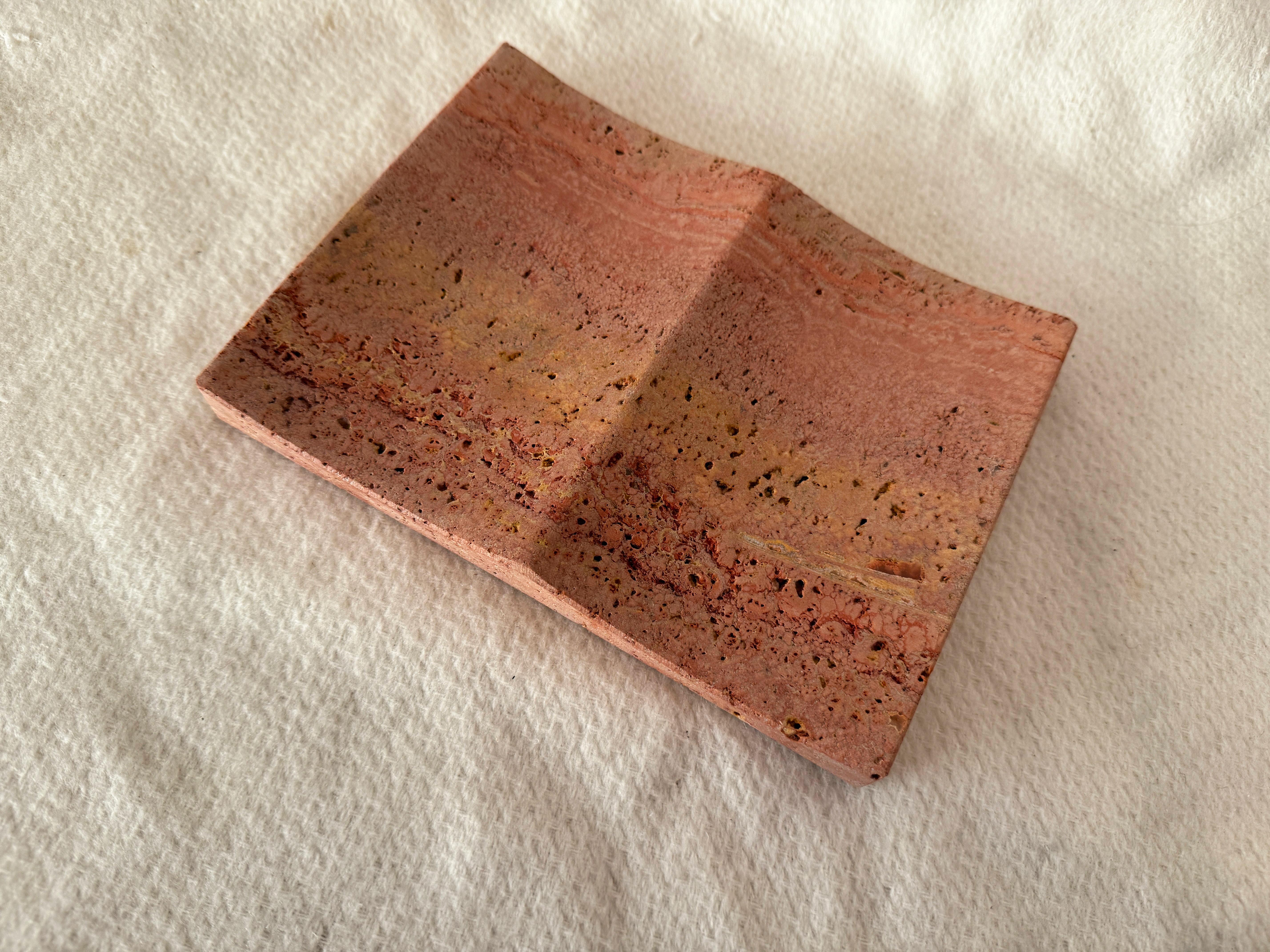 Contemporary Exclusive Persian Red Travertine Luxury Jewelry Tray Minimalist Unique Design For Sale