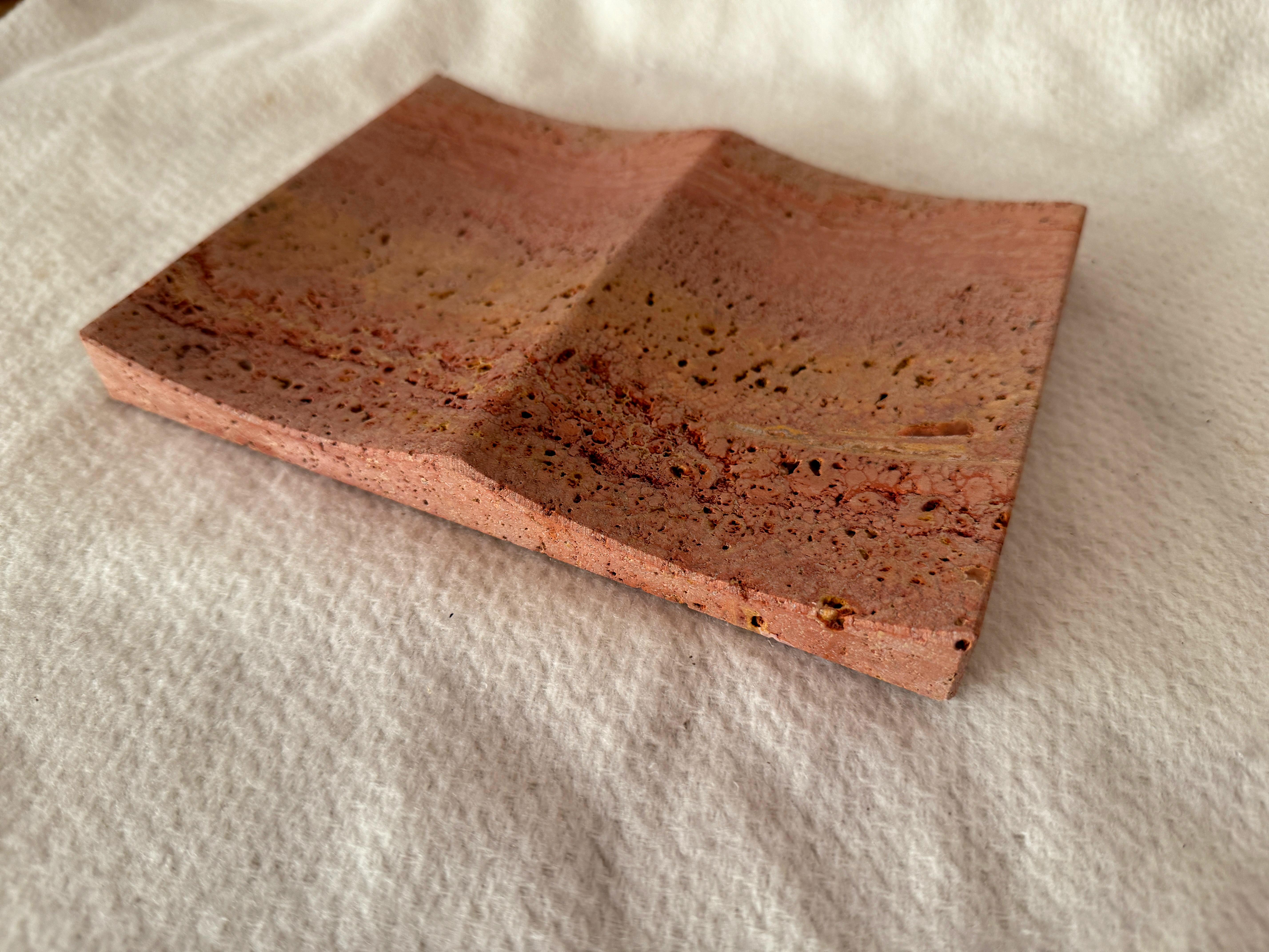 Exclusive Persian Red Travertine Luxury Jewelry Tray Minimalist Unique Design For Sale 1