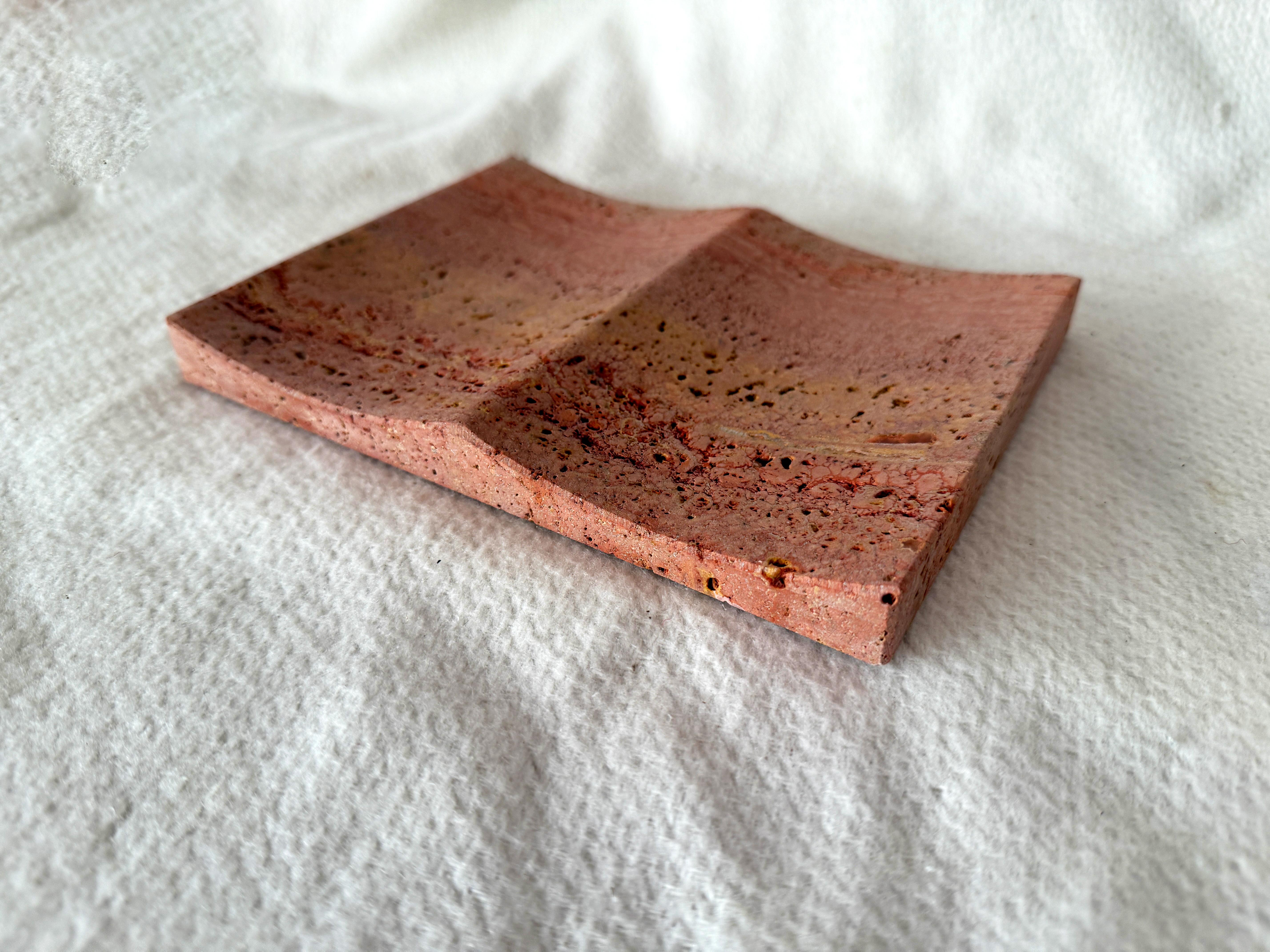 Exclusive Persian Red Travertine Luxury Jewelry Tray Minimalist Unique Design For Sale 2