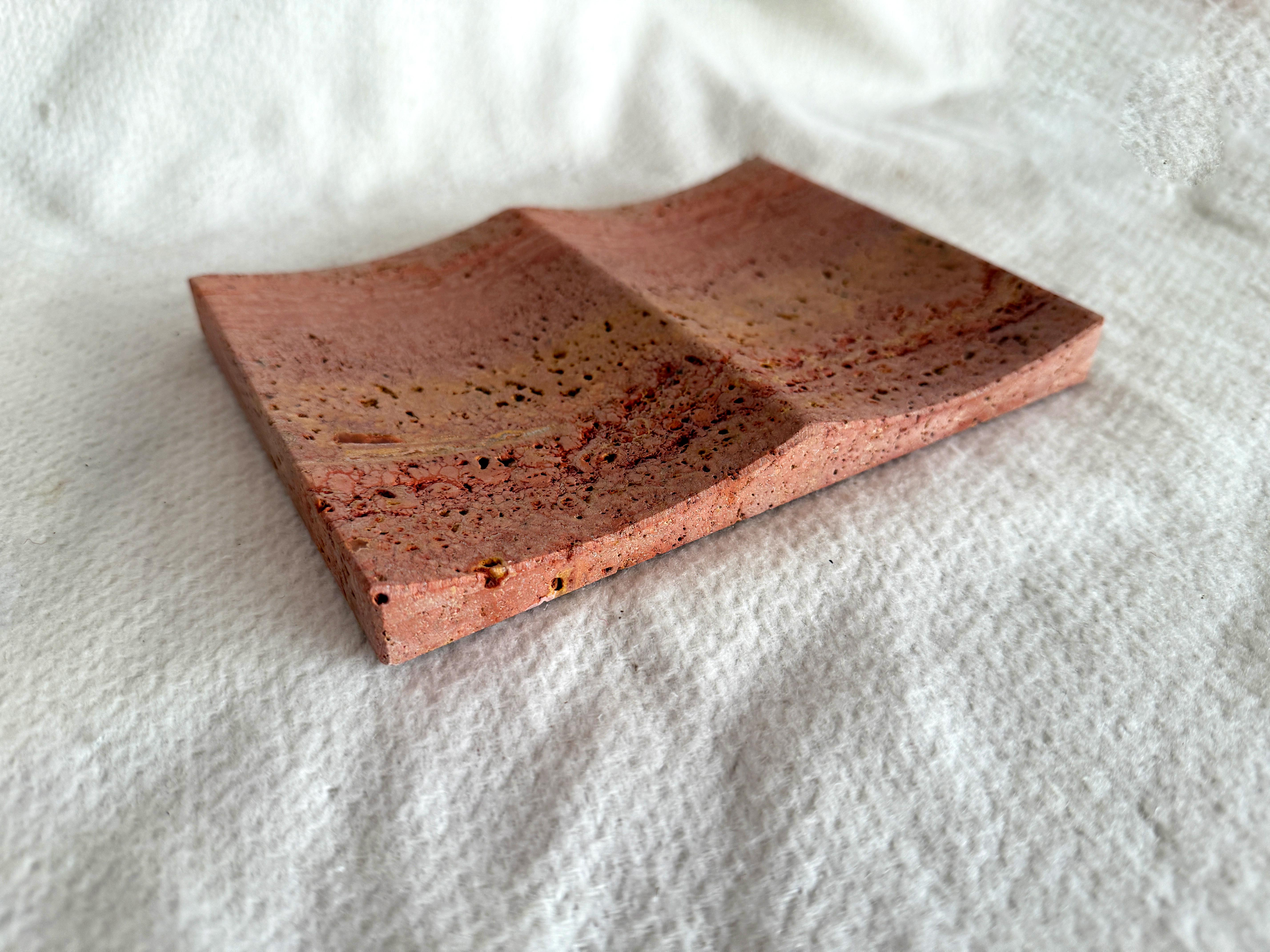 Exclusive Persian Red Travertine Luxury Jewelry Tray Minimalist Unique Design For Sale 3
